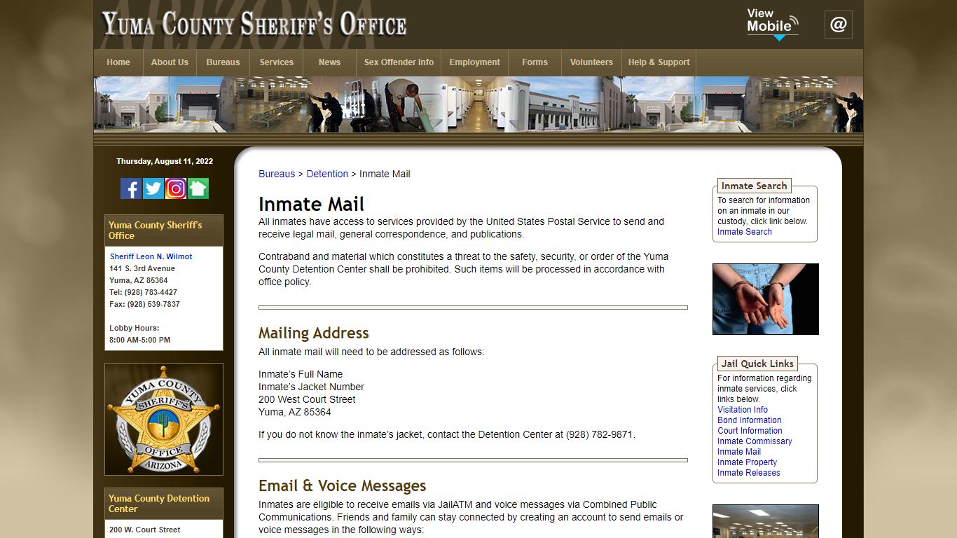 Yuma County Detention Center: Inmate Mail
